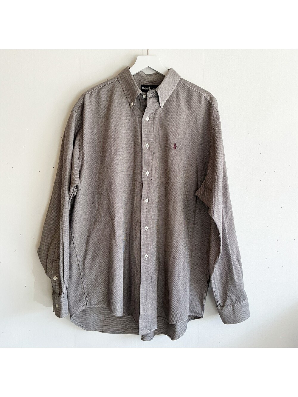 Ralph Lauren Blaire Mini Houndstooth 100% Cotton Button-Down Dress Shirt Gray XL